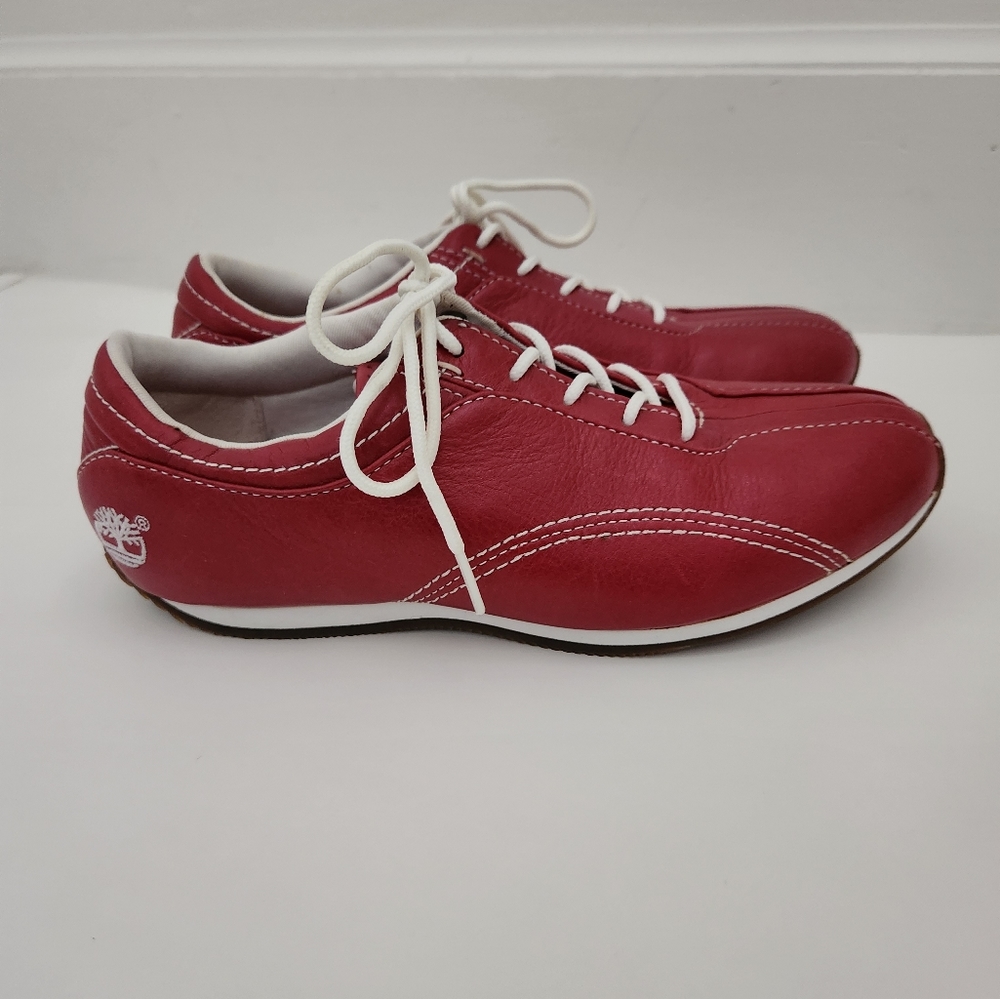 Timberland red white leather fashion sneaker size 6.5